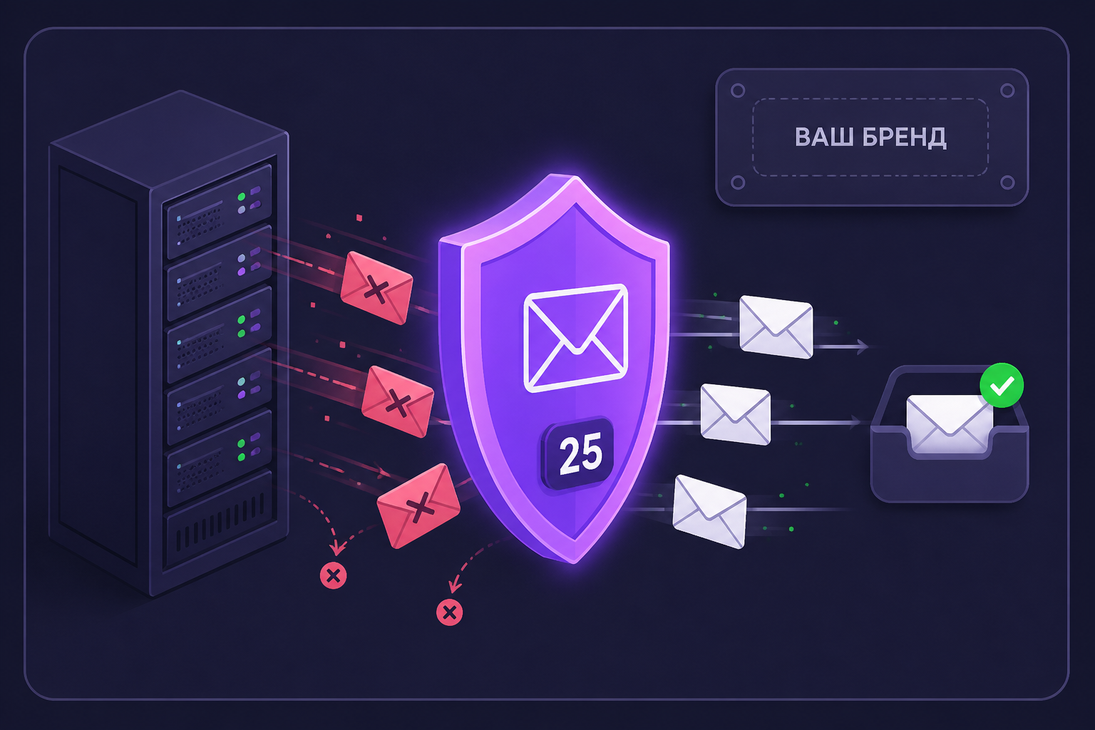 White Label SMTP: щит на 25 порту отсекает спам, письма клиентов проходят